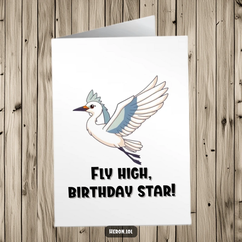 Funny Free Printable Birthday Card: A majestic heron gracefully soaring through the sky on its special day.