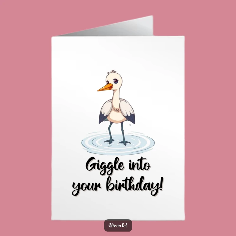 Free Printable Birthday Card: Giggling Heron, Wading Fun, Joyful Downloadable Gift