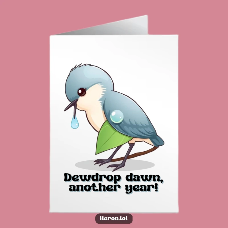 Free Printable Birthday Card: Majestic Heron Dewdrop Humor - Downloadable Funny Bird Art