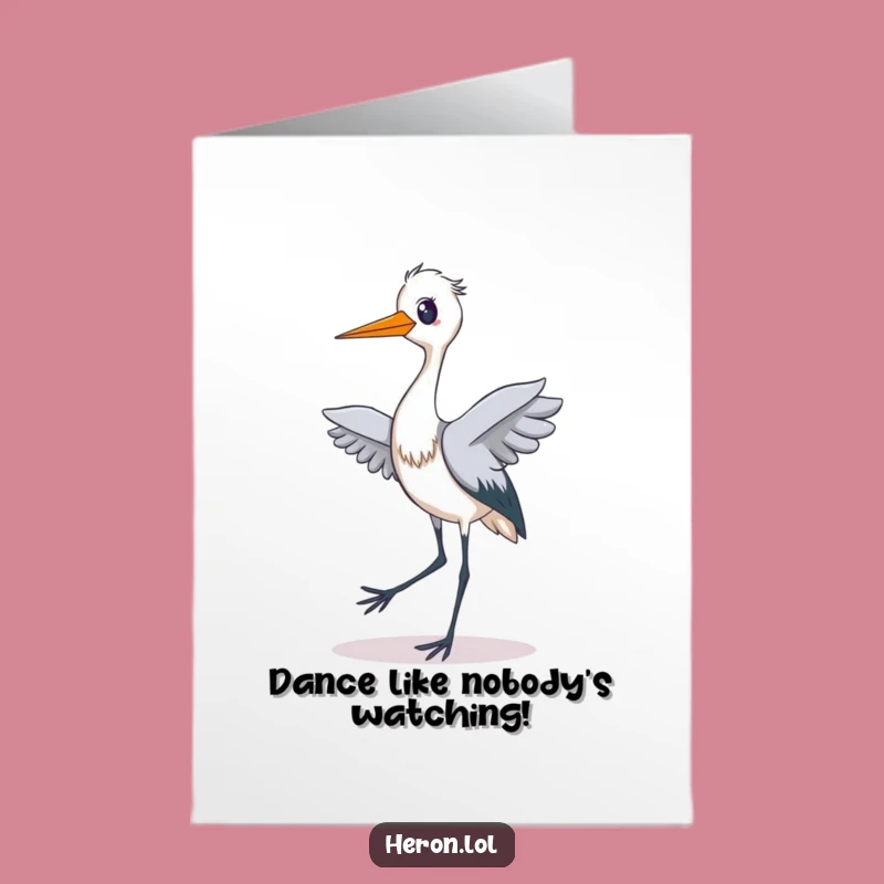 Free Printable Funny Heron Dance Card: Joyful Birthday Downloadable Gift