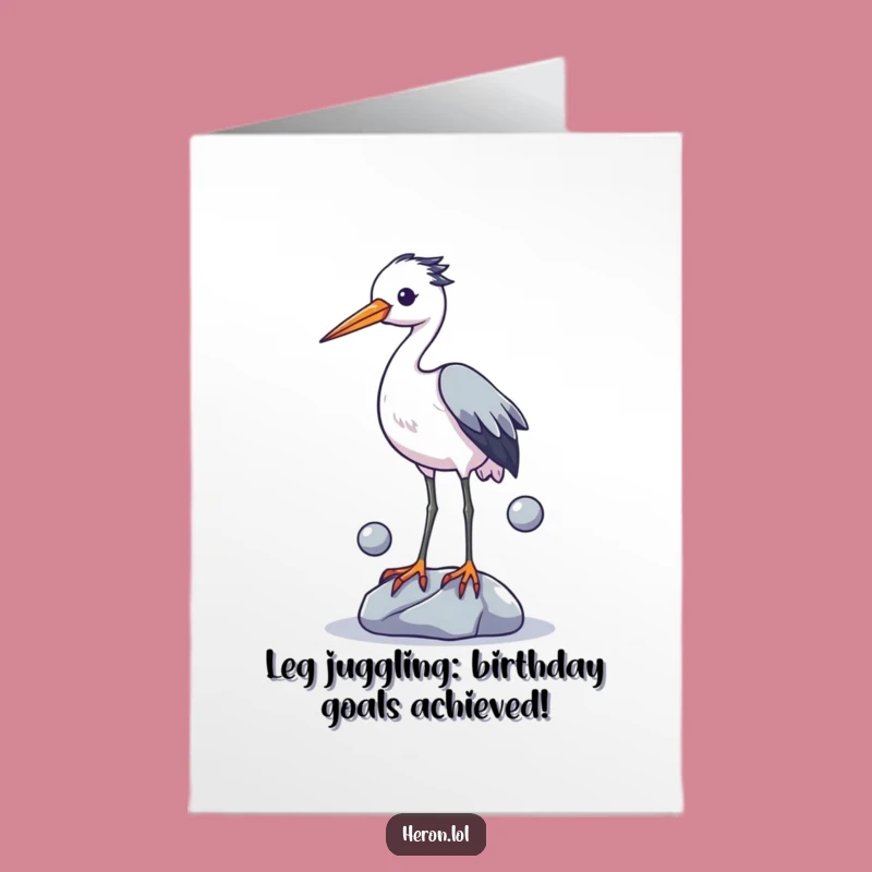 Free Printable Funny Heron Juggling Card: Hilarious Birthday Downloadable Gift