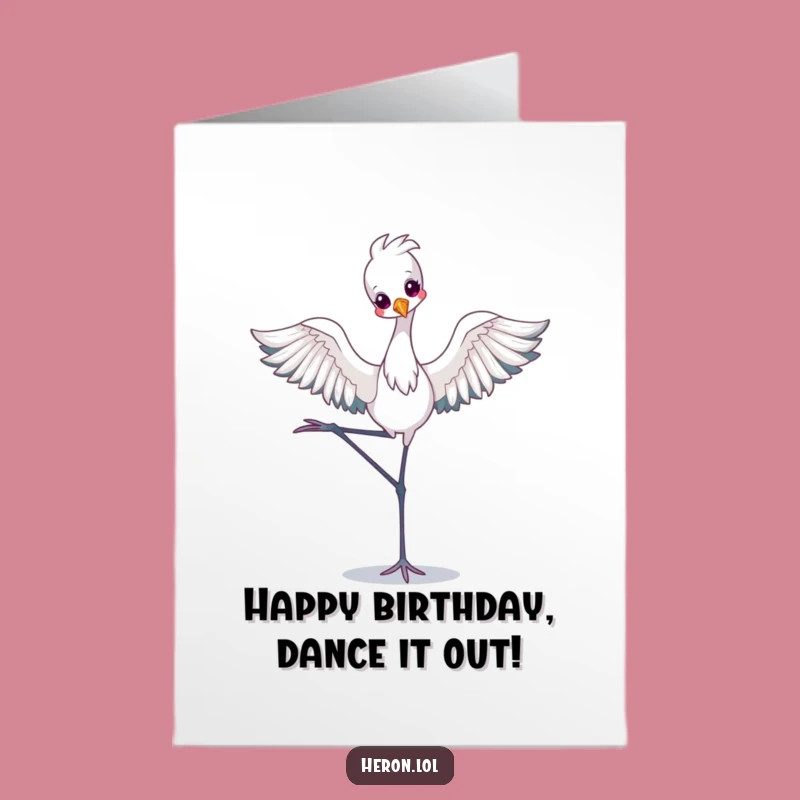 Free Printable Birthday Card: Cute Kawaii Heron, Ballet Pose, Adorable Downloadable Gift