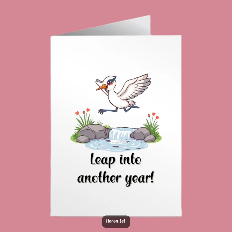 Free Printable Birthday Card: Leaping Heron, Funny Dynamic Downloadable Gift!