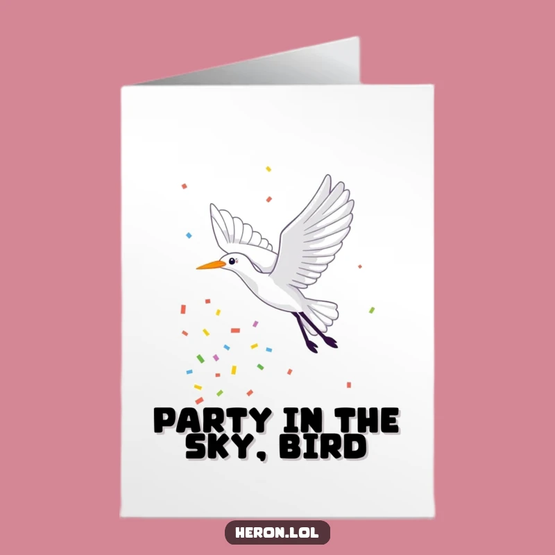 Free Printable Birthday Card: Festive Heron with Confetti for a Joyful Celebration