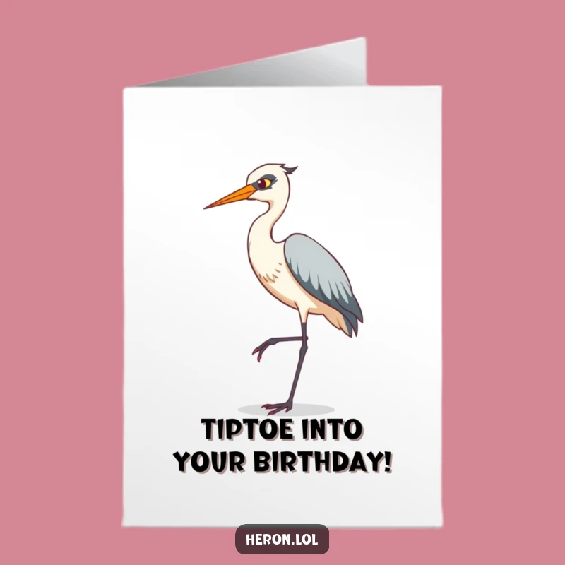 Free Printable Birthday Card: Tiptoeing Heron Balance, Hilarious Downloadable Gift