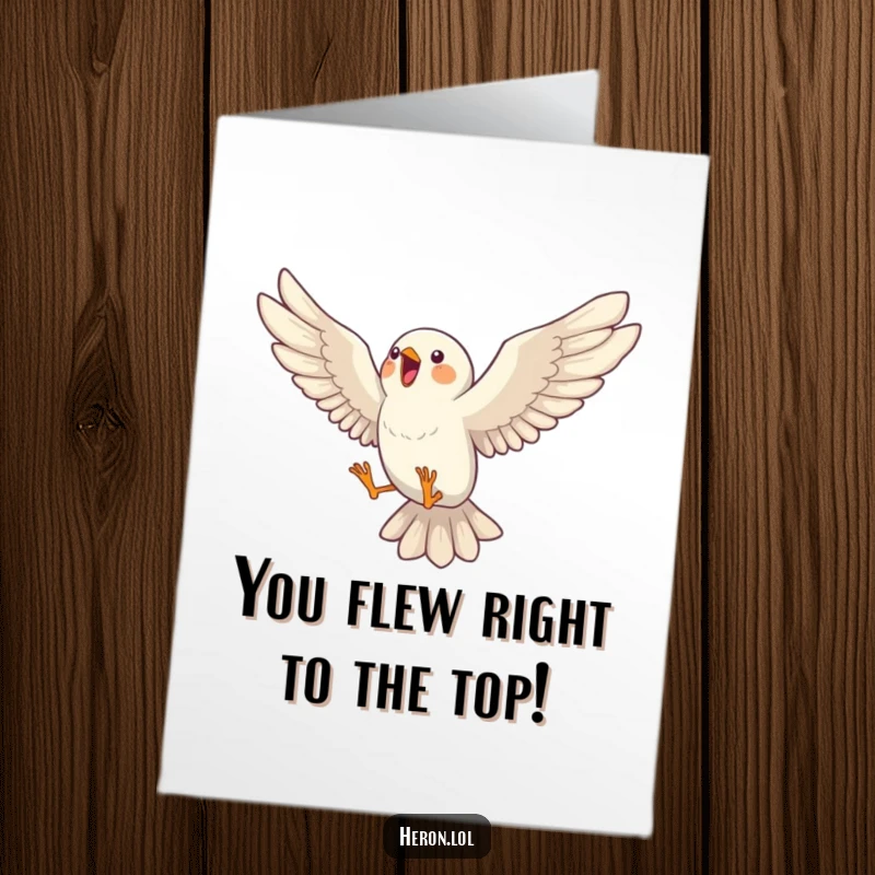 Funny Free Printable Bird Congratulations Card: Bird mid-air with wings outstretched, singing a song of victory.