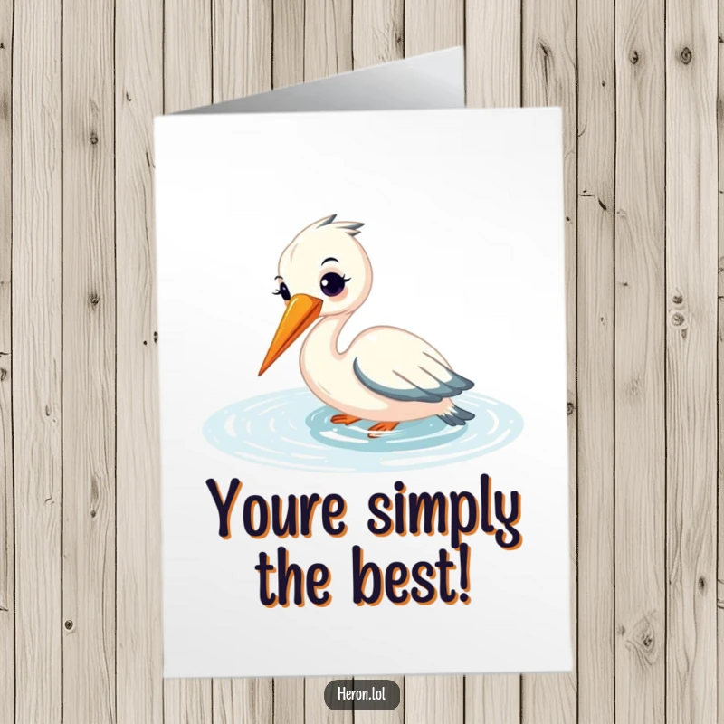 Funny Free Printable Congrats Card: A smiling heron gracefully fishes, its beak submerged in shimmering water, celebrating success.