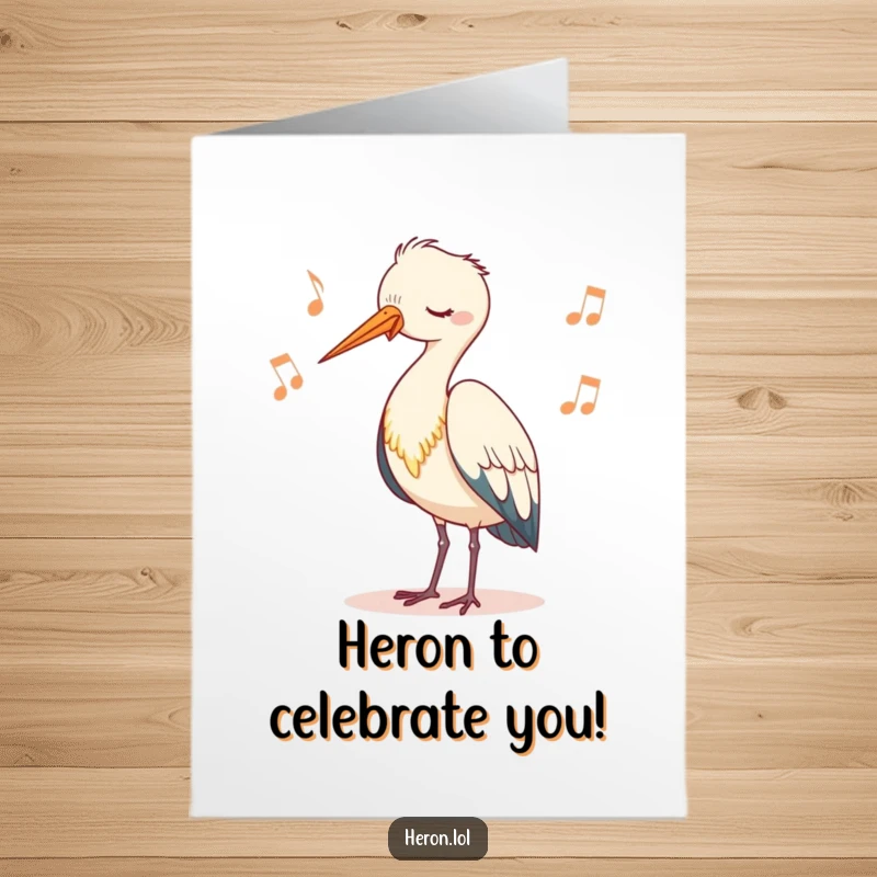Funny Free Printable Congratulations Card: A cute heron bobs its head to an unseen rhythm, celebrating calmly.