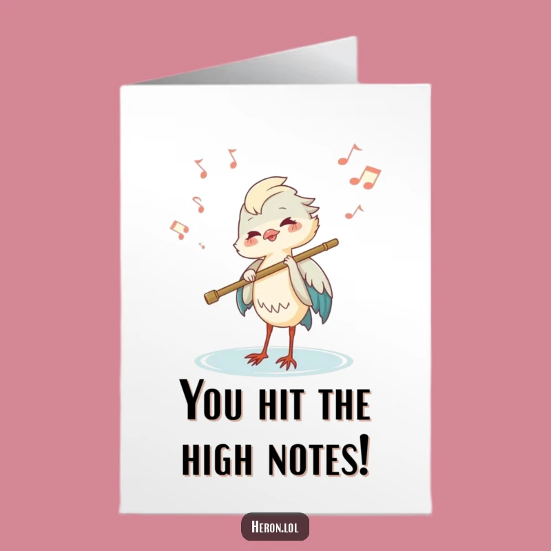 Free Printable Congrats Card: Heron Flute Player, Musical Celebration, Downloadable