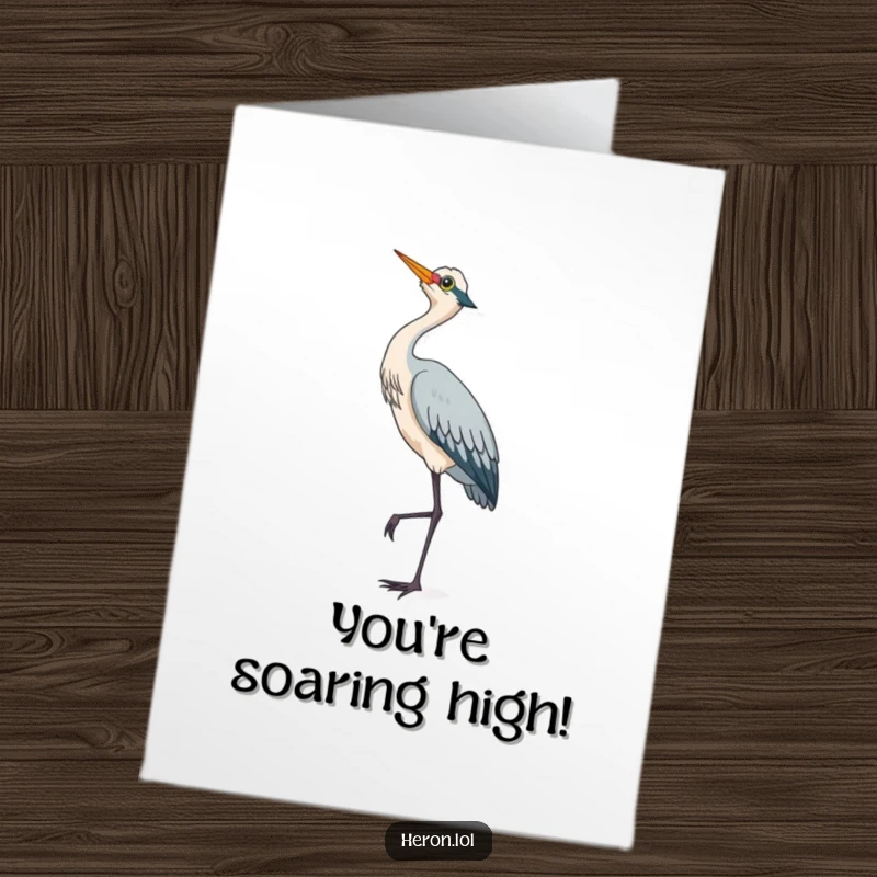 Cute Free Printable Congratulations Card: A heron stands on one leg, gazing at the sky, inspiring downloadable congratulations for their achievements.