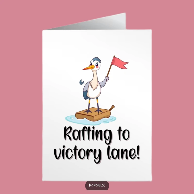 Free Printable Congrats Card: Heron on Raft, Flag of Victory, Cheerful Downloadable