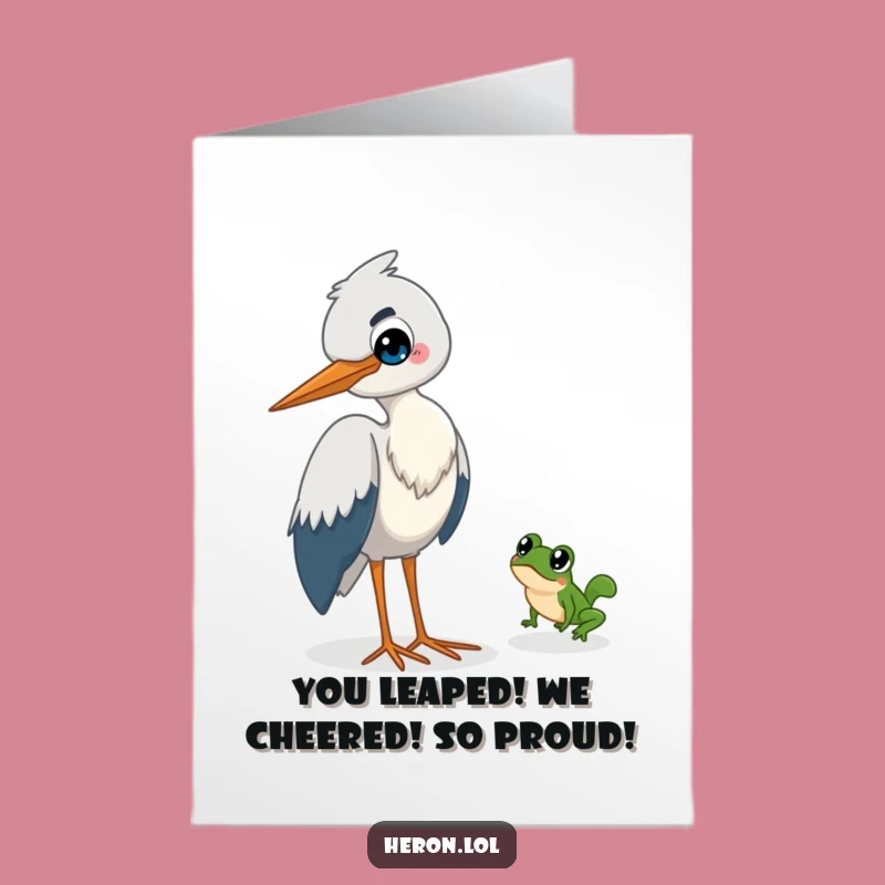 Free Printable Congrats Card: Heron Grin & Escaping Frog Funny Downloadable Congratulation