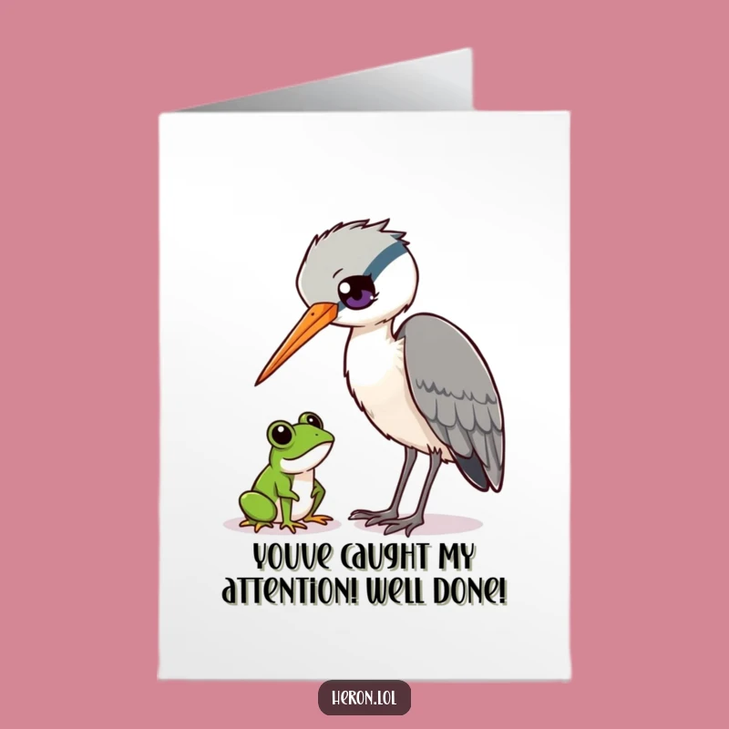 Free Printable Congrats Card: Funny Heron & Frog Watchful Moment Downloadable