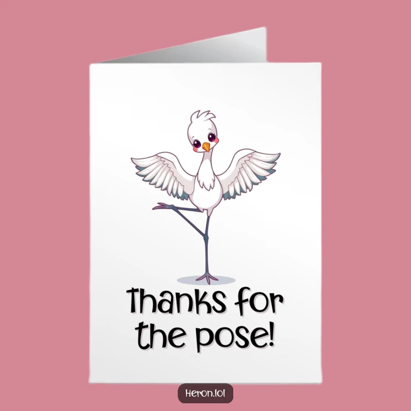 Free Printable Thank You Card: Cute Kawaii Heron, Ballet Pose, Grateful Downloadable