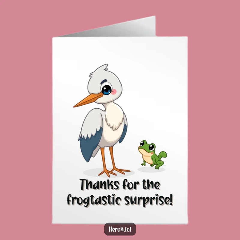 Free Printable Thank You Card: Heron Grin & Escaping Frog Funny Downloadable Appreciation