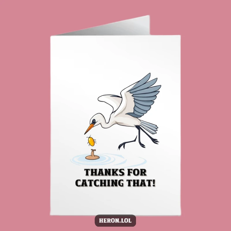 Free Printable Thank You Card: Swooping Heron, Bug Catch, Gratitude Downloadable