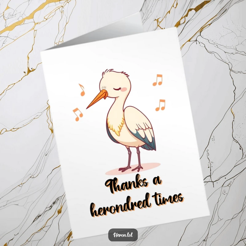 Funny Free Printable Thank You Card: A cute heron bobs its head rhythmically, showing thanks with a mellow groove.