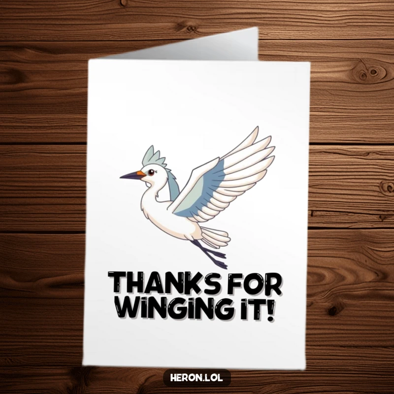 Funny Free Printable Thank You Card: A beautiful heron with outstretched wings, conveying sincere thanks with a touch of whimsy.