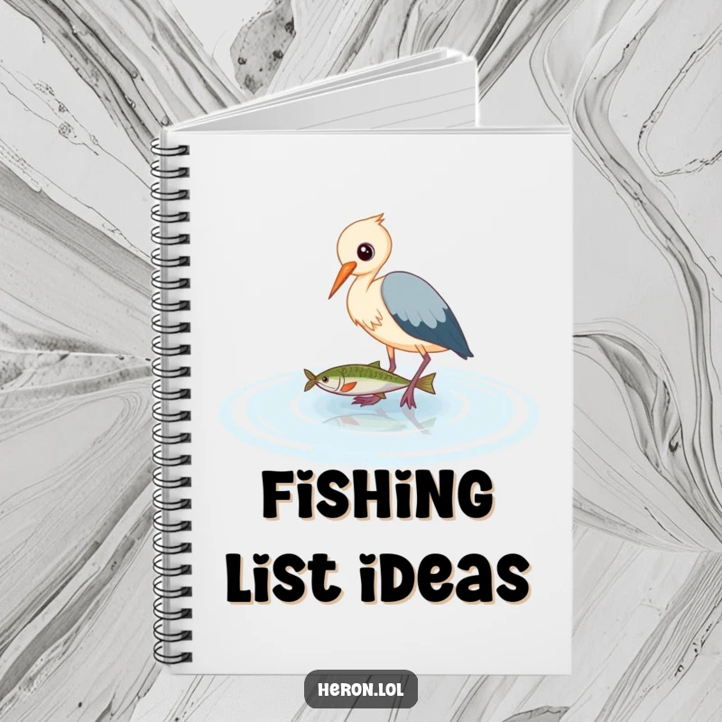 Funny Heron Notebook: Cute bird wading in water with a fish, inspiring humorous thoughts and creative writing sessions.