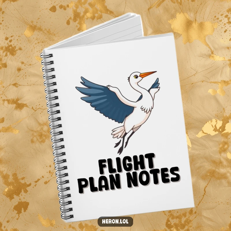 Funny Kawaii Heron Notebook: Cute heron bird in elegant flight, wings spread, inspiring humorous thoughts and creative writing.