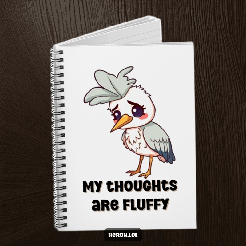 Funny Confused Heron Notebook: A heron stares in confusion, a comically large feather perched on its head.