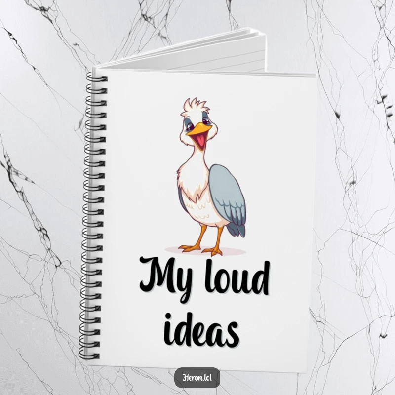 Funny goofy heron notebook with a bird singing a loud song, perfect for jotting down humorous and bold ideas.