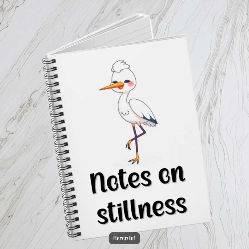 Funny Happy Heron Notebook: Heron bird standing peacefully on one leg, inspiring humorous thoughts and calm journaling.