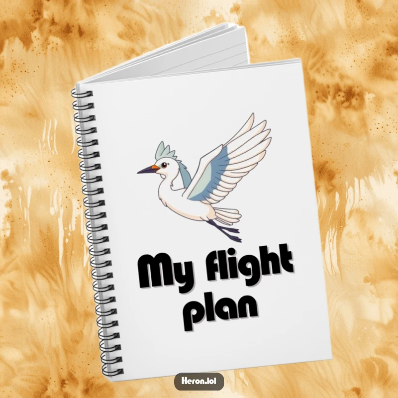 Funny Heron Bird Notebook: Cover art features a majestic heron with wings outstretched, riding a gentle breeze, inspiring creativity.