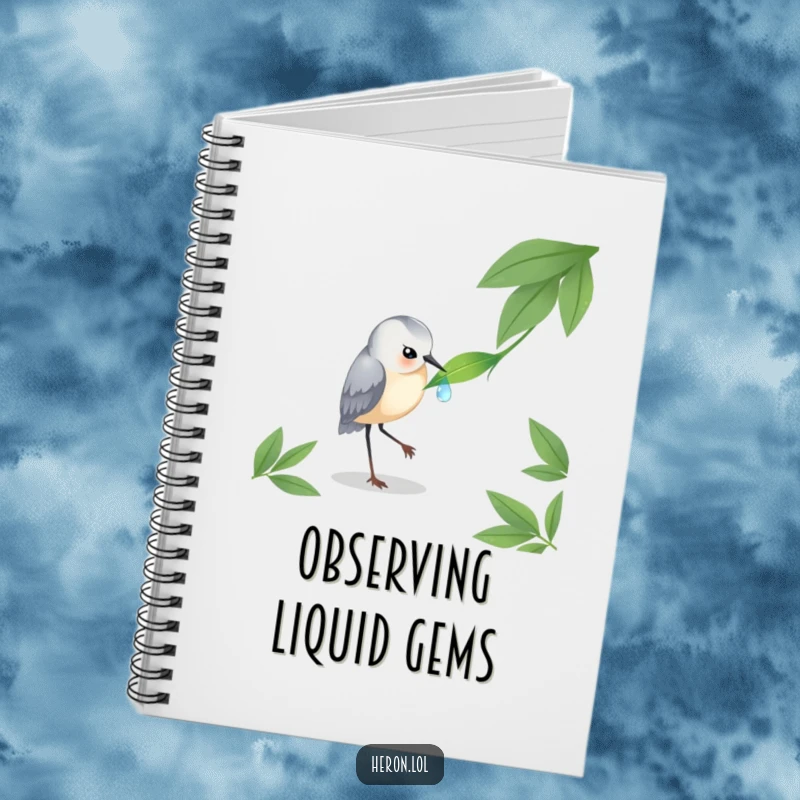 Funny Heron Notebook: A bird focused on a dewdrop, perfect for writing notes, reflections, or nature observations humorously.