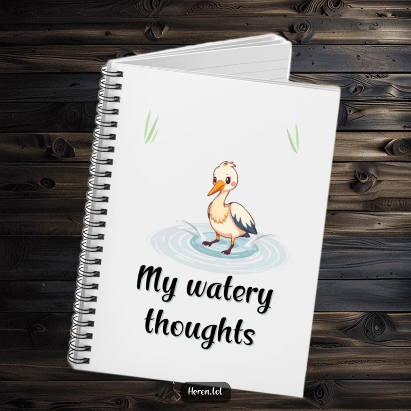 Funny heron notebook with playful splashing in a pond, perfect for jotting down humorous and fun ideas.