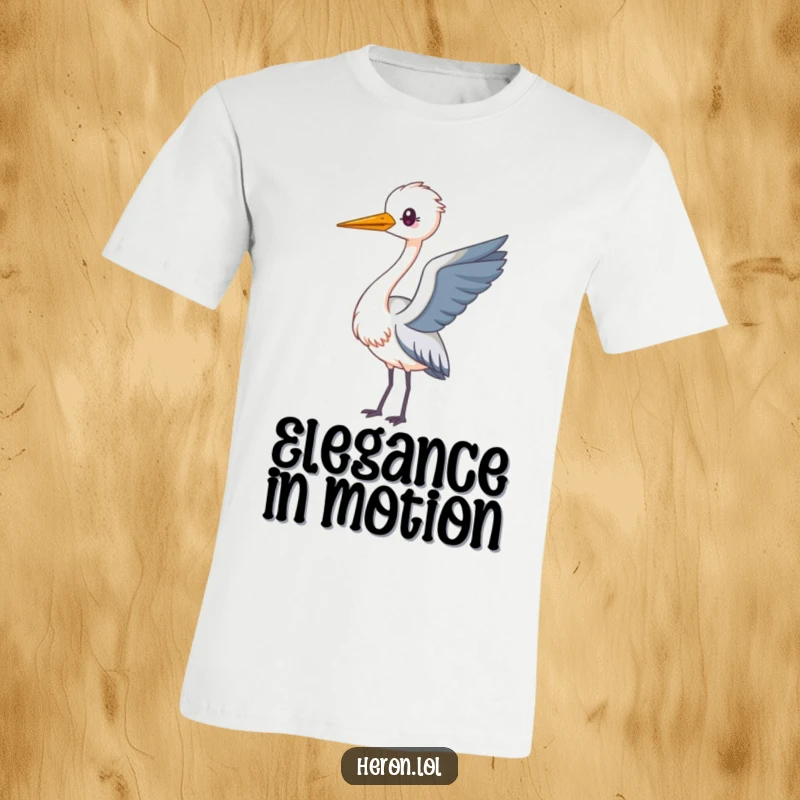 Funny Kawaii Heron T-Shirt showing an adorable heron with a long neck, performing a playful loop in the air with grace.