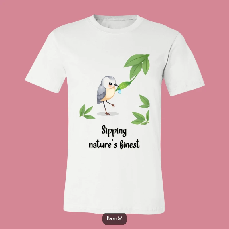 Funny Heron Dewdrop T-Shirt - Delicate Nature Bird Tee