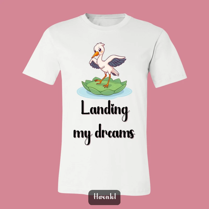 Funny Heron Landing T-Shirt: Delighted Bird's Grace, a Hilarious Nature Gift