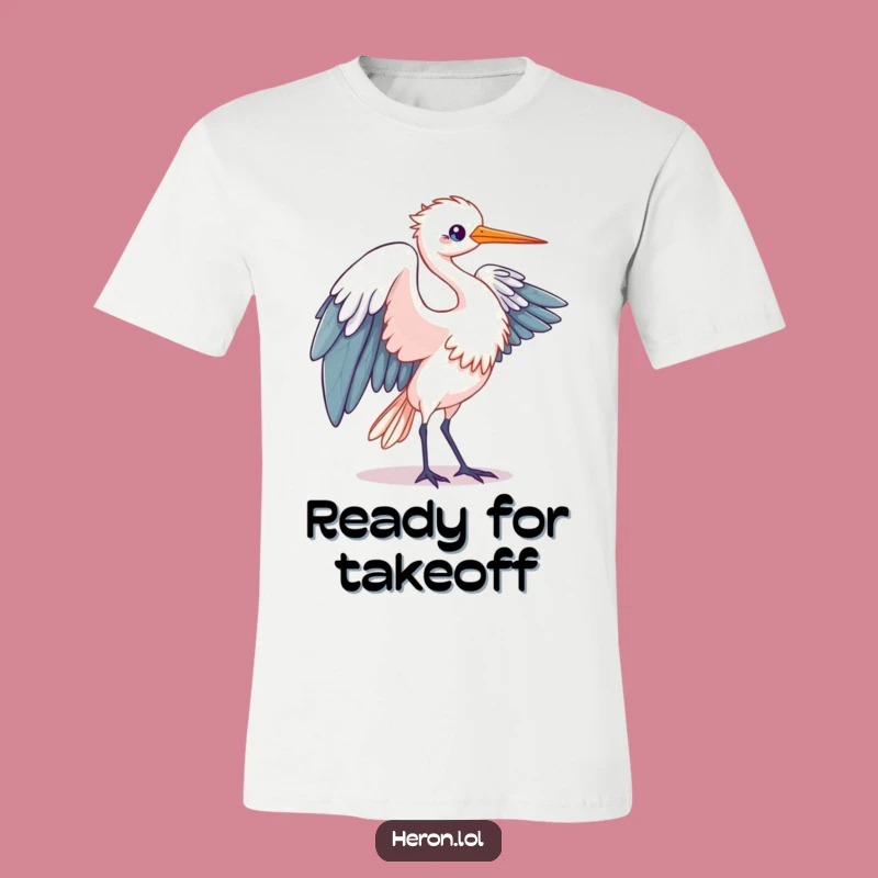 Funny Kawaii Heron T-Shirt: Graceful Wing Unfurling, Hilarious Gift Apparel