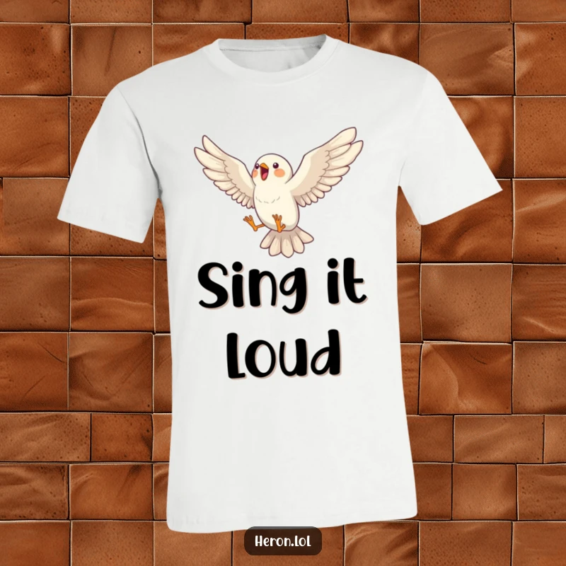 Funny T-shirt featuring a bird captured mid-leap, wings outstretched in a joyous song, conveying pure freedom and happiness for bird fans.