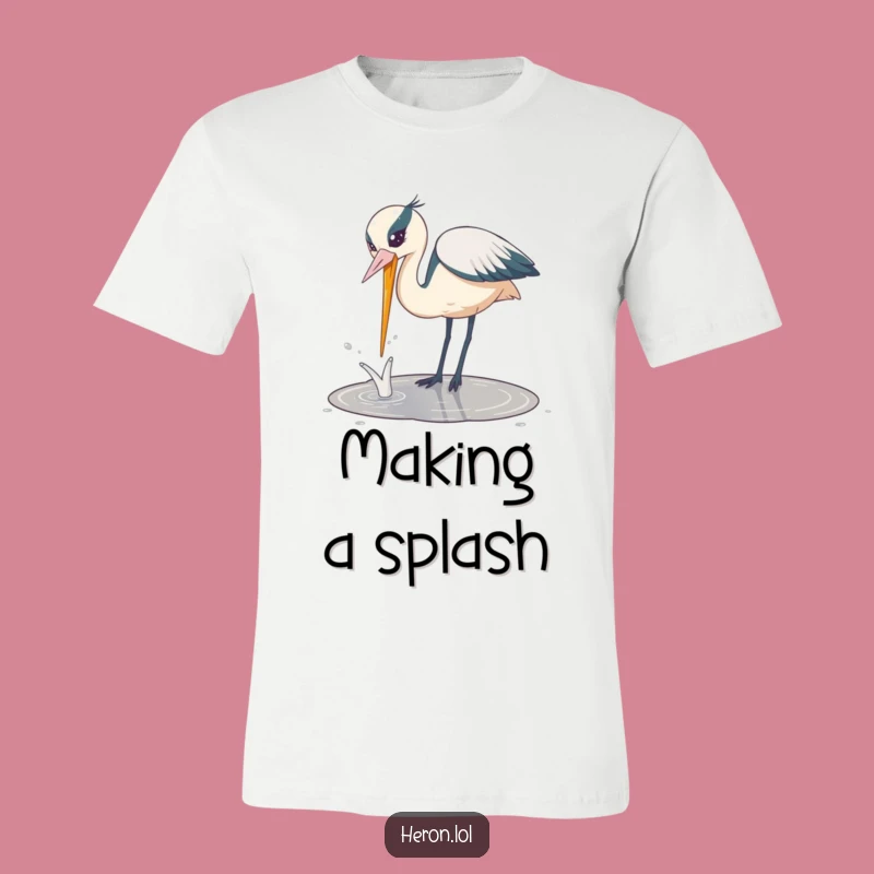 Funny Playful Heron T-Shirt: Bird Dips Beak, Splashy & Humorous Tee