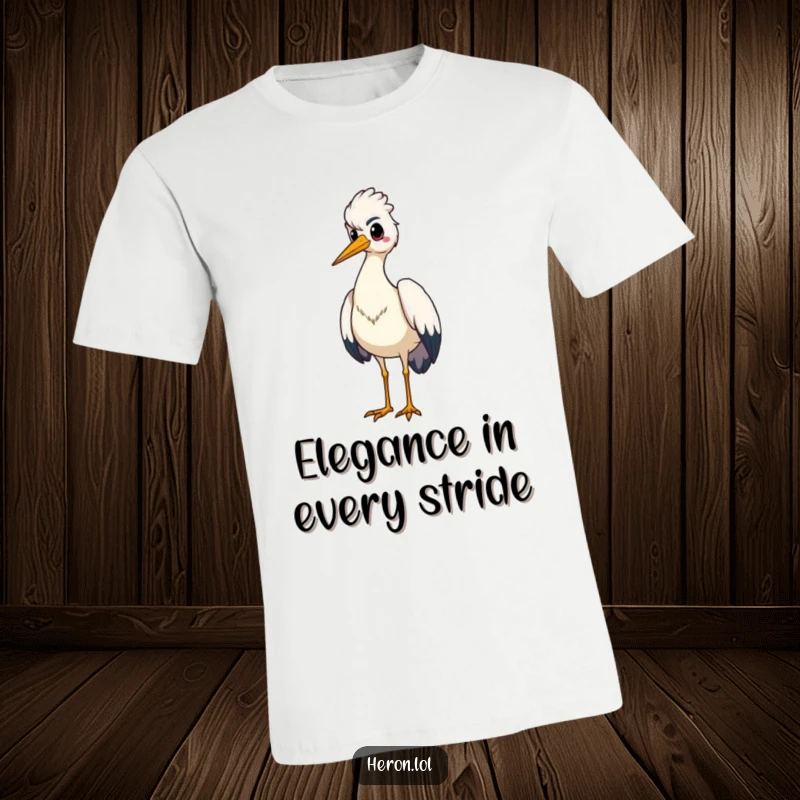 Funny t-shirt depicting a proud heron bird standing tall, chest puffed out, embodying confidence and poise.