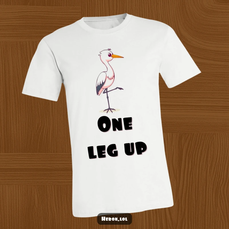 Funny T-shirt with a smug heron standing proudly on one leg, exuding a hilariously confident demeanor, great for bird fans.