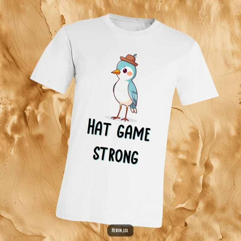 Funny Bird T-Shirt: A proud bird wearing a tiny jaunty hat, looking exceptionally pleased with itself, a humorous design.