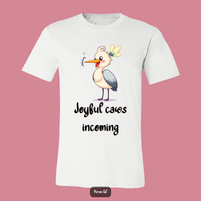 Funny Heron Caw T-Shirt - Joyful Dragonfly Chase, Happy Bird Tee, Great Gift for Bird Watchers