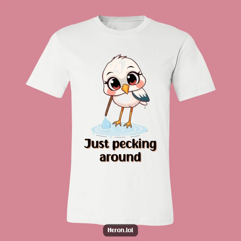 Funny Heron T-Shirt: Curious Bird Scooping Water - Comical Tee Gift