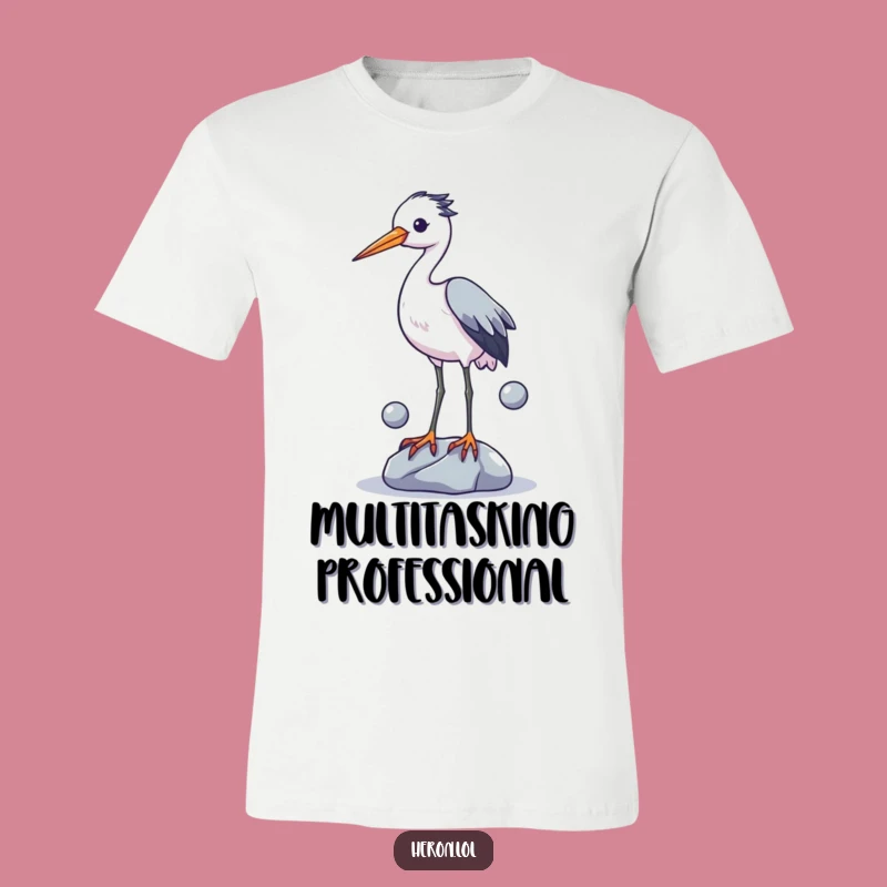Funny Heron Leg Juggling T-Shirt: A Comedic Wildlife Tee for Laughs