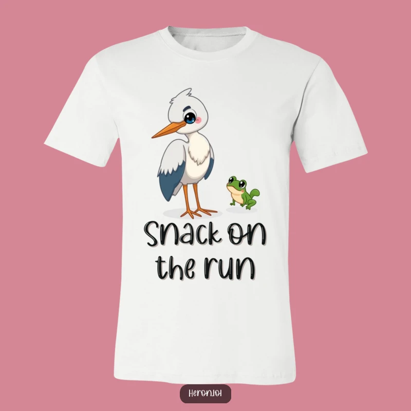 Funny Heron's Prank T-Shirt: Mischievous Bird & Escaping Frog - Hilarious Gift!
