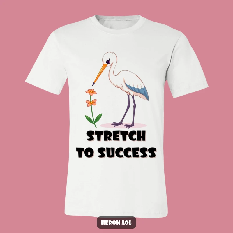 Funny Kawaii Heron T-Shirt: Cute Bird Reaching Flower, Hilarious Gift Apparel