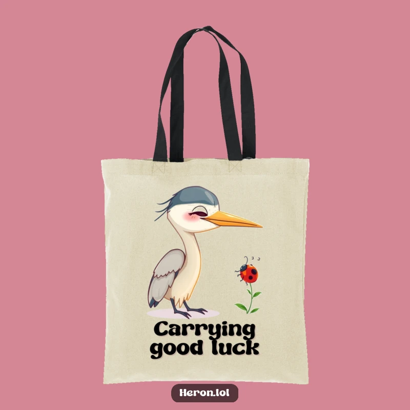 Funny Smiling Heron Tote Bag: Ladybug Friend, Stylish & Humorous Carry-all