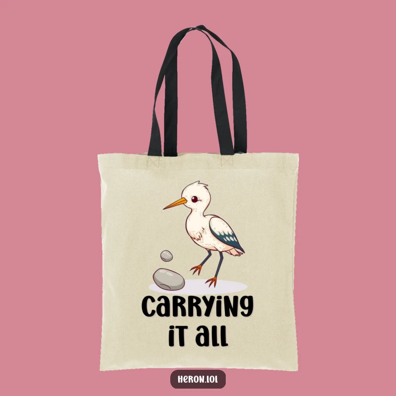 Funny Heron Juggling Pebbles Tote Bag: Talented Bird Art, Great Funny Gift!
