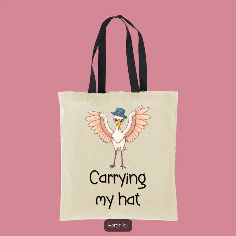 Funny Heron Tote Bag: Hat Mishap - Quirky & Comical Gift