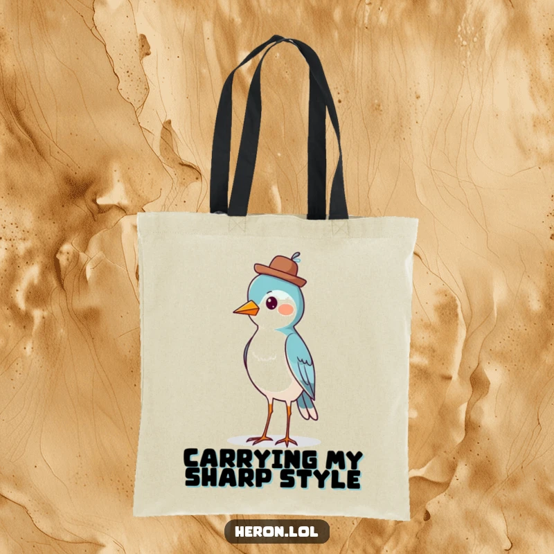 Funny Bird Tote Bag: A proud bird wearing a jaunty hat, designed for carrying your items with dapper and humorous flair.