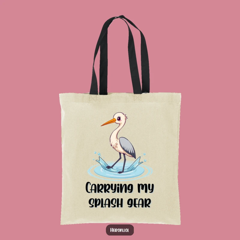 Funny Heron Tote Bag: Kawaii Bird Splashing Water, Stylish & Practical Gift