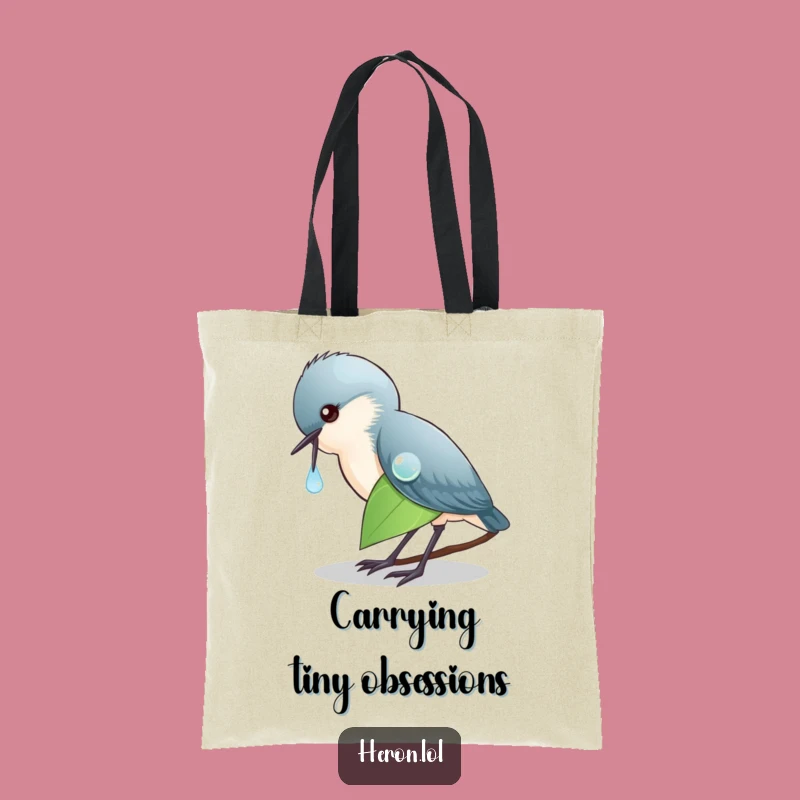 Funny Heron Dewdrop Tote Bag, Eco-Friendly Bird Accessory, Great Gift